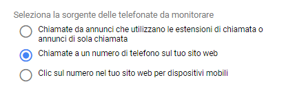 monitoraggio chiamate google adwords