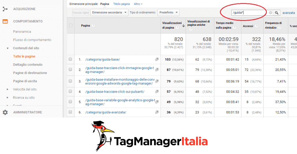 filtrare page url espressioni regolari