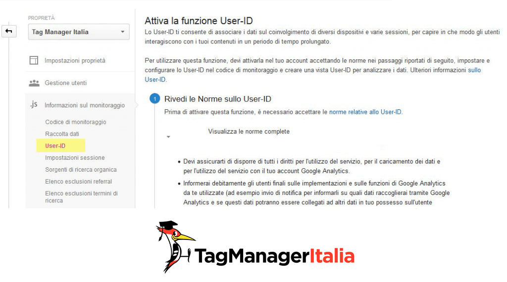 attiva funzione user id