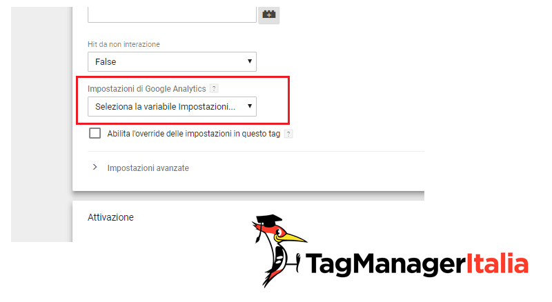seleziona variabile impostazioni google tag manager