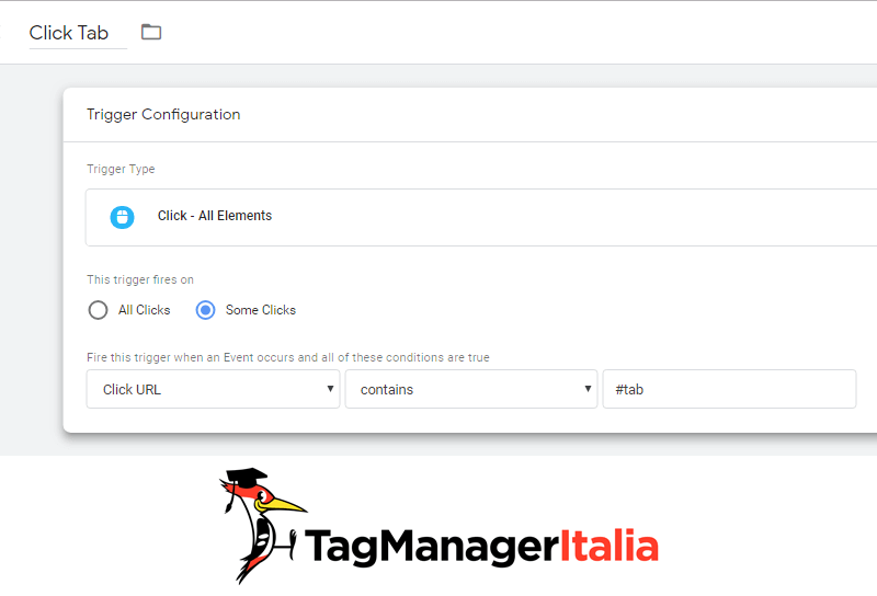 attivatore tracciare click su tab google tag manager