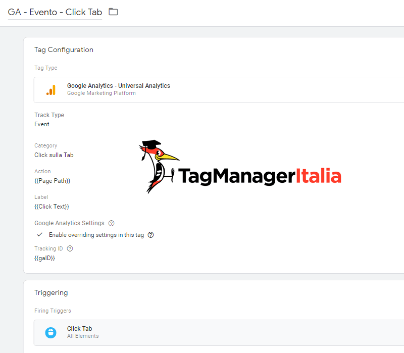 tag tracciare click su tab google tag manager