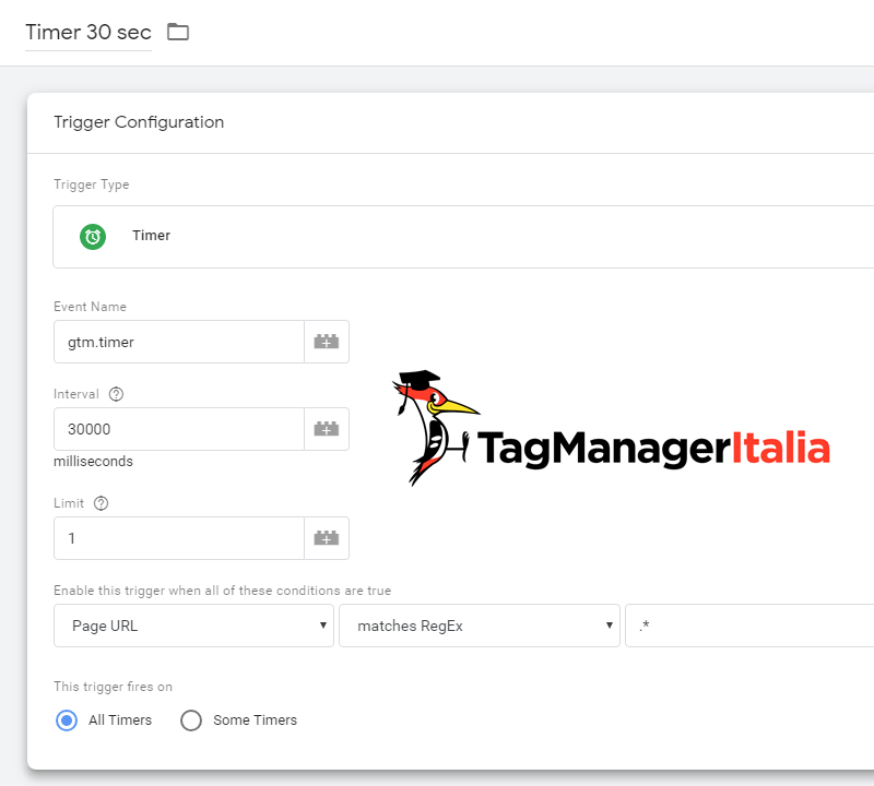 dettaglio dell'attivatore timer adjusted bounce rate google tag manager