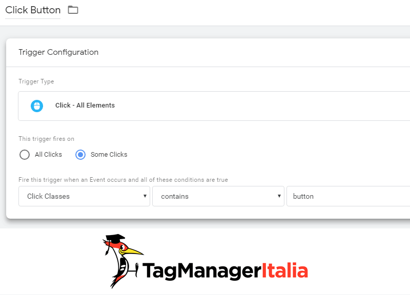 attivatore tracciare click pulsante google tag manager