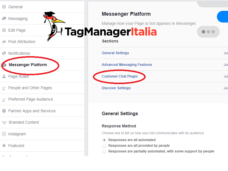 configurazione plugin facebook messenger chat