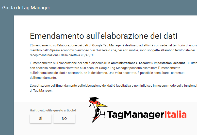 emendamento gdpr google tag manager