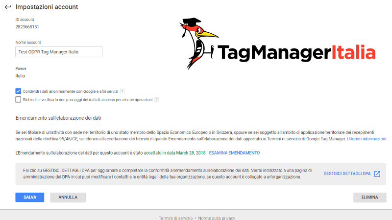 gestisci dpa gdpr google tag manager