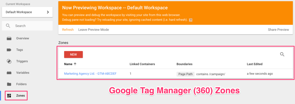 google tag manager 360 zone contenitore