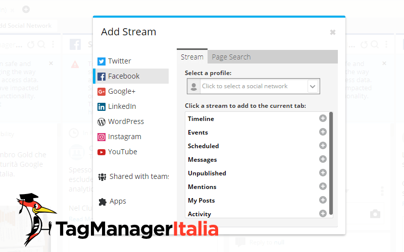 hootsuite aggiungere stream