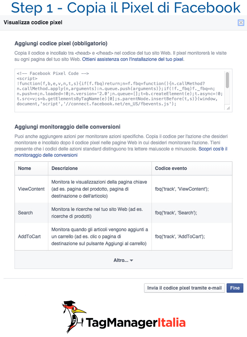 implementare pixel facebook step 1