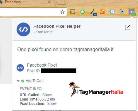 pixel helper di facebook per carrello con google tag manager