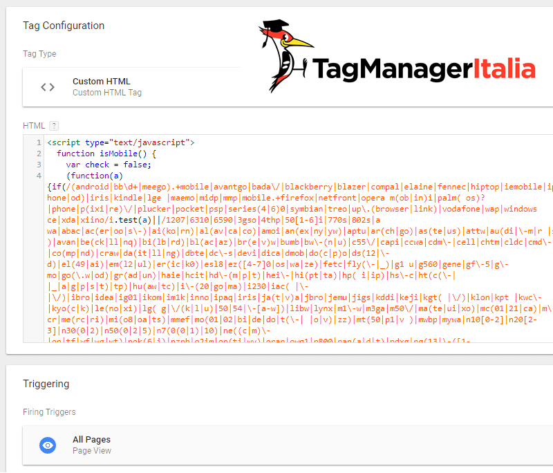 script capire dispositivo mobile o desktop in google tag manager