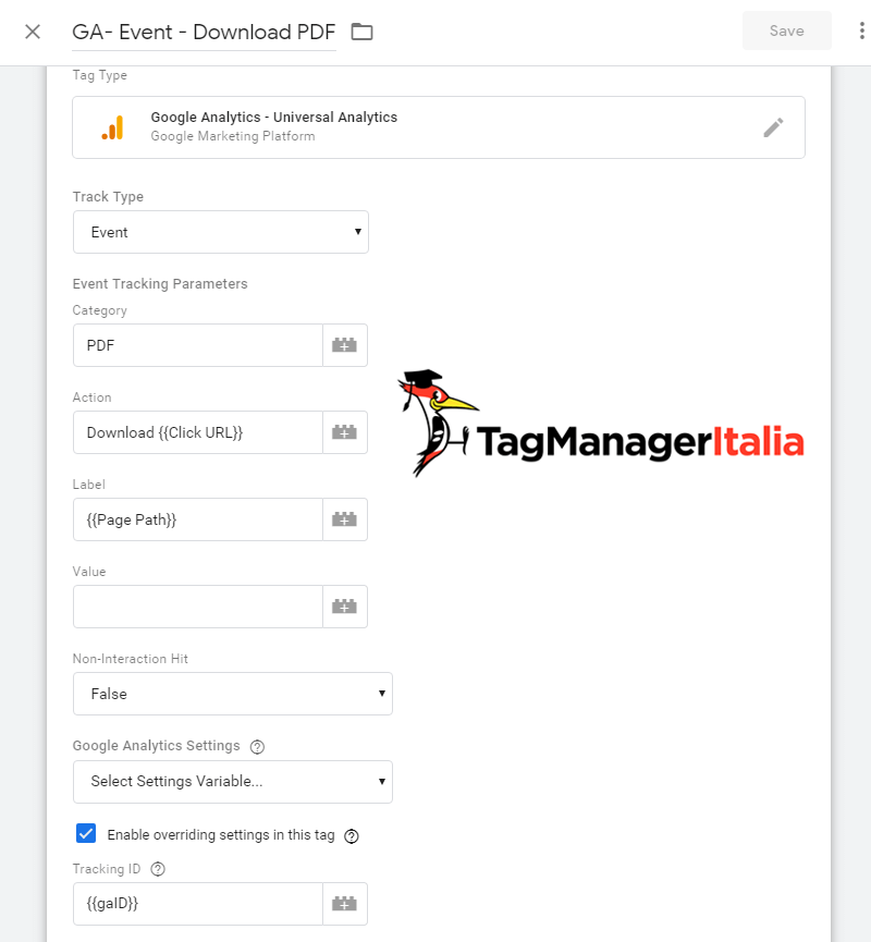 tag tracciare download pdf google tag manager
