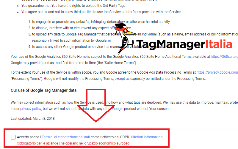 termini servizio gdpr google tag manager