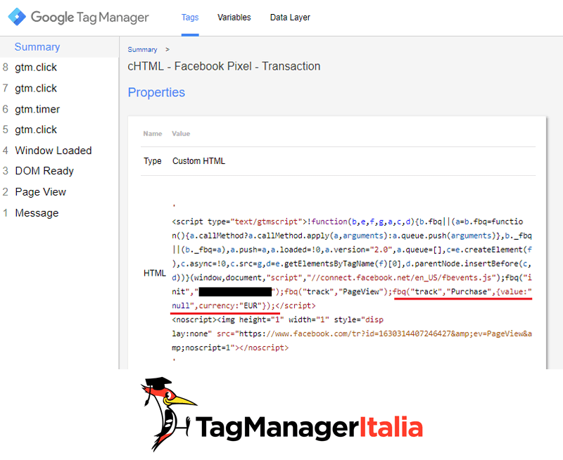 verifica2 implementare transazione pixel facebook google tag manager