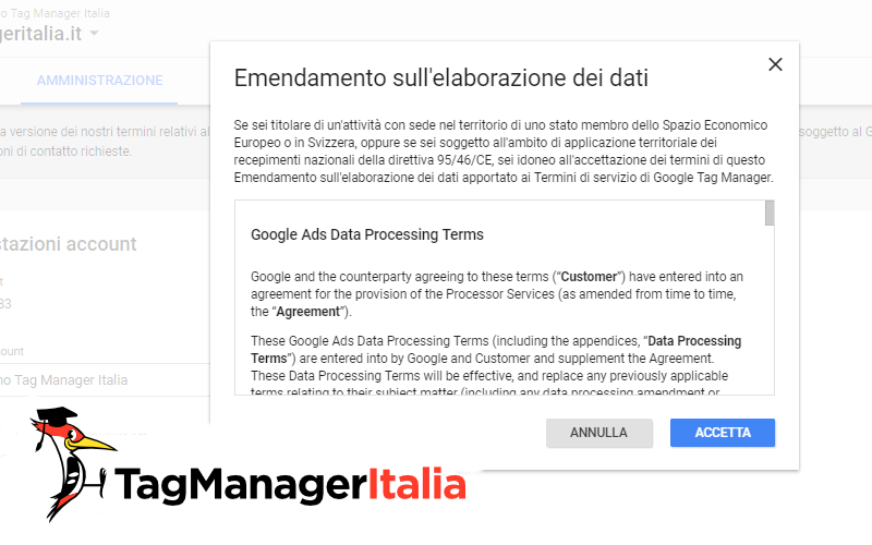 accettare termini servizio google tag manager