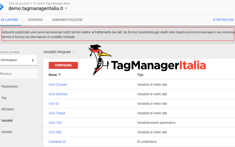 aggiornamento termini servizio google tag manager