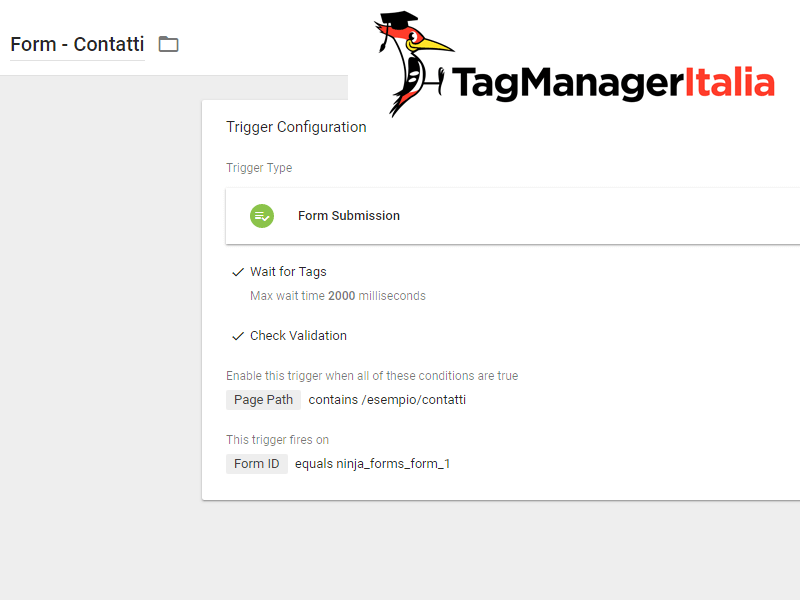 attivatore tracciare invio modulo contatti google tag manager