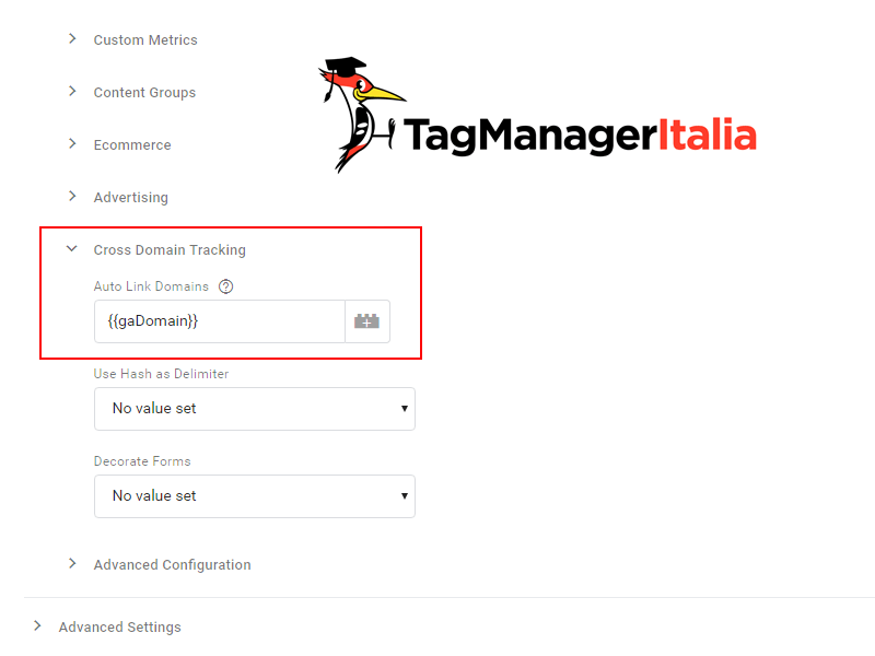 configurare auto link domains google tag manager