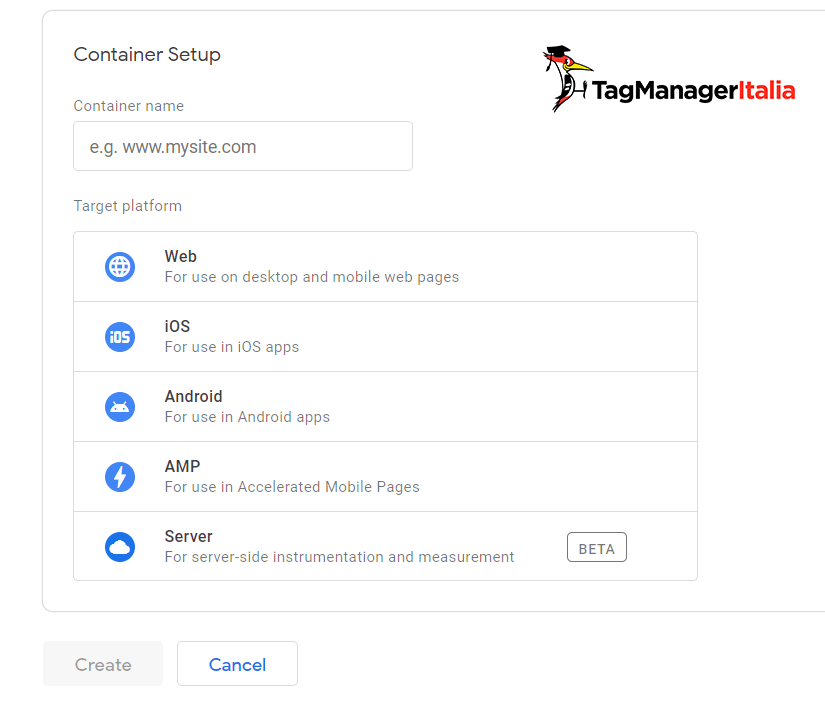 container setup in a new Google Tag Manager account