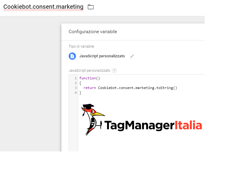 cookiebot con google tag manager step 5 variabile javascript personalizzata