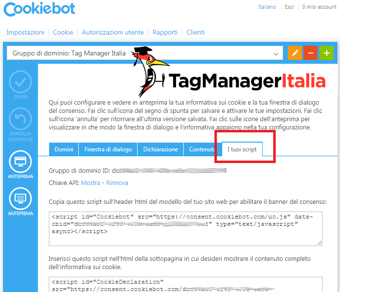 cookiebot id per installare cookiebot con google tag manager