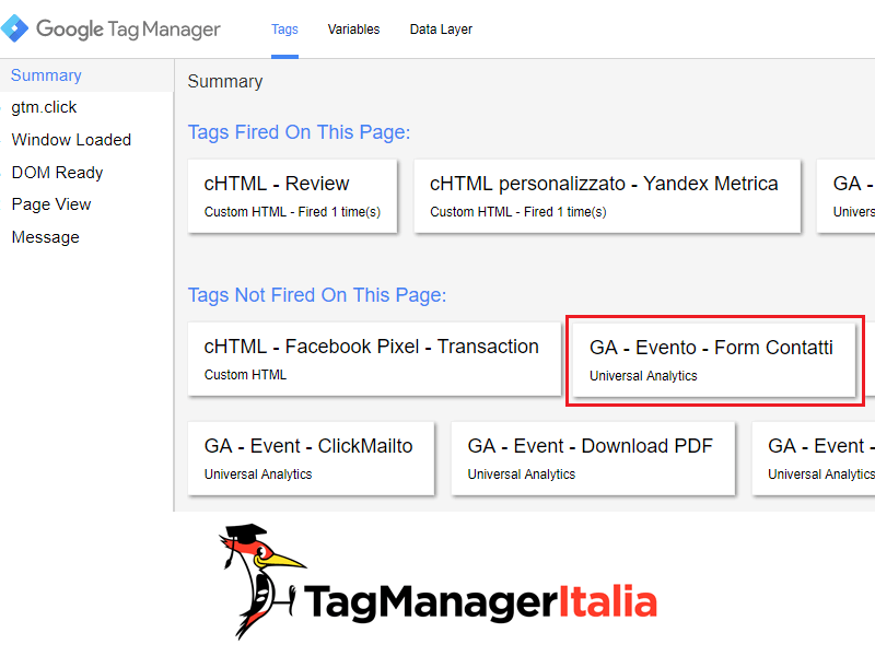 debug1 tracciare invio modulo contatti google tag manager
