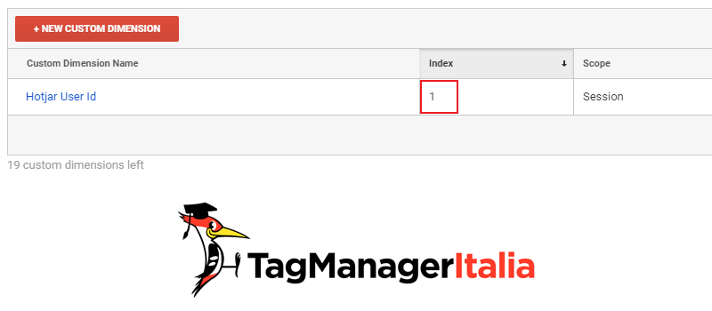 lista dimensione personalizzata tracciare user id hotjar analytics