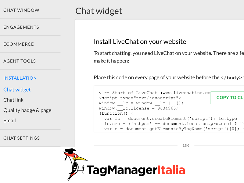 snippet livechat google tag manager