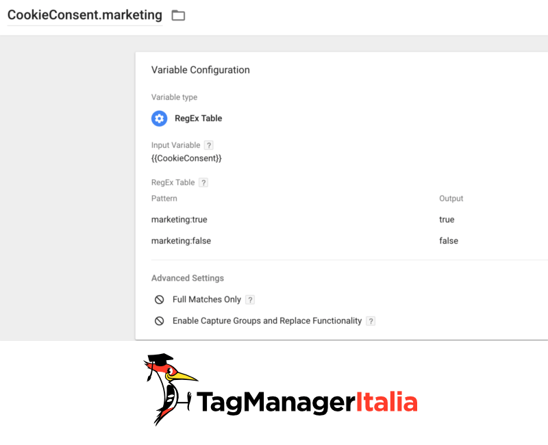 step 3 variabili preferenze cookiebot google tag manager