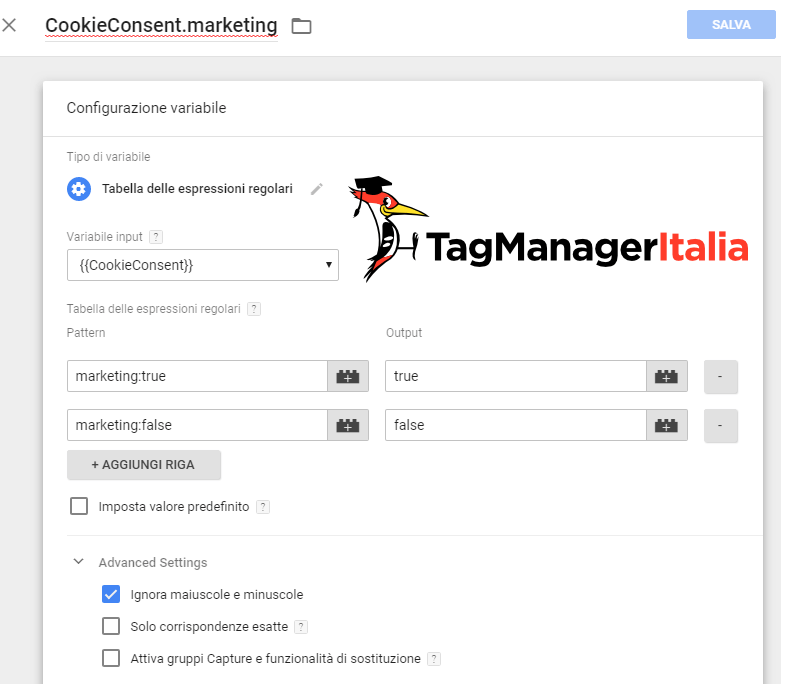 step 3 variabili preferenze cookiebot google tag manager