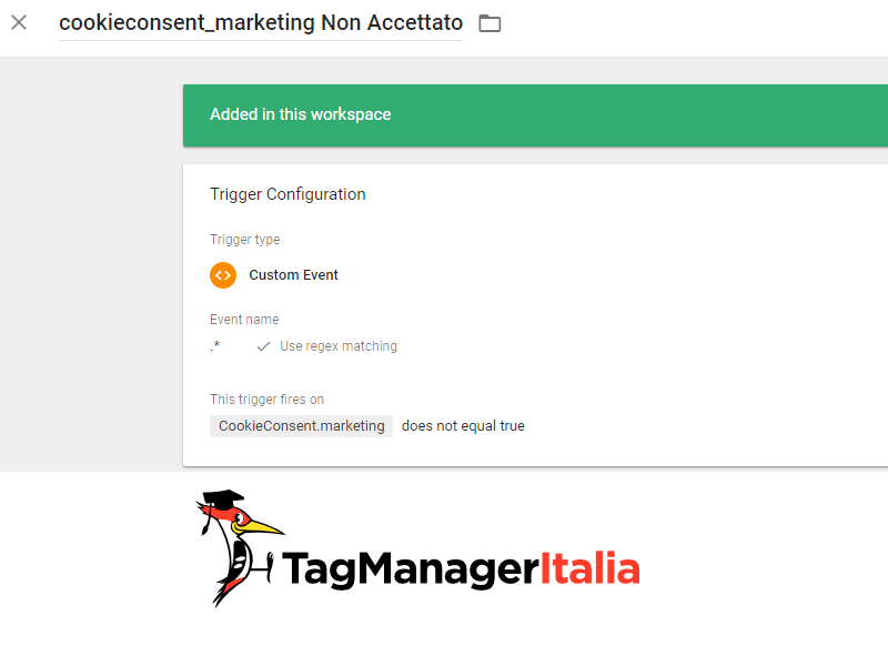 step 5.1 attivatori negativi cookiebot google tag manager