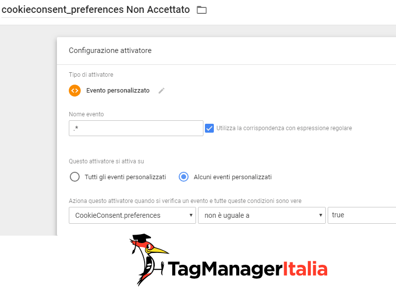 step 5.1 attivatori negativi universali cookiebot google tag manager