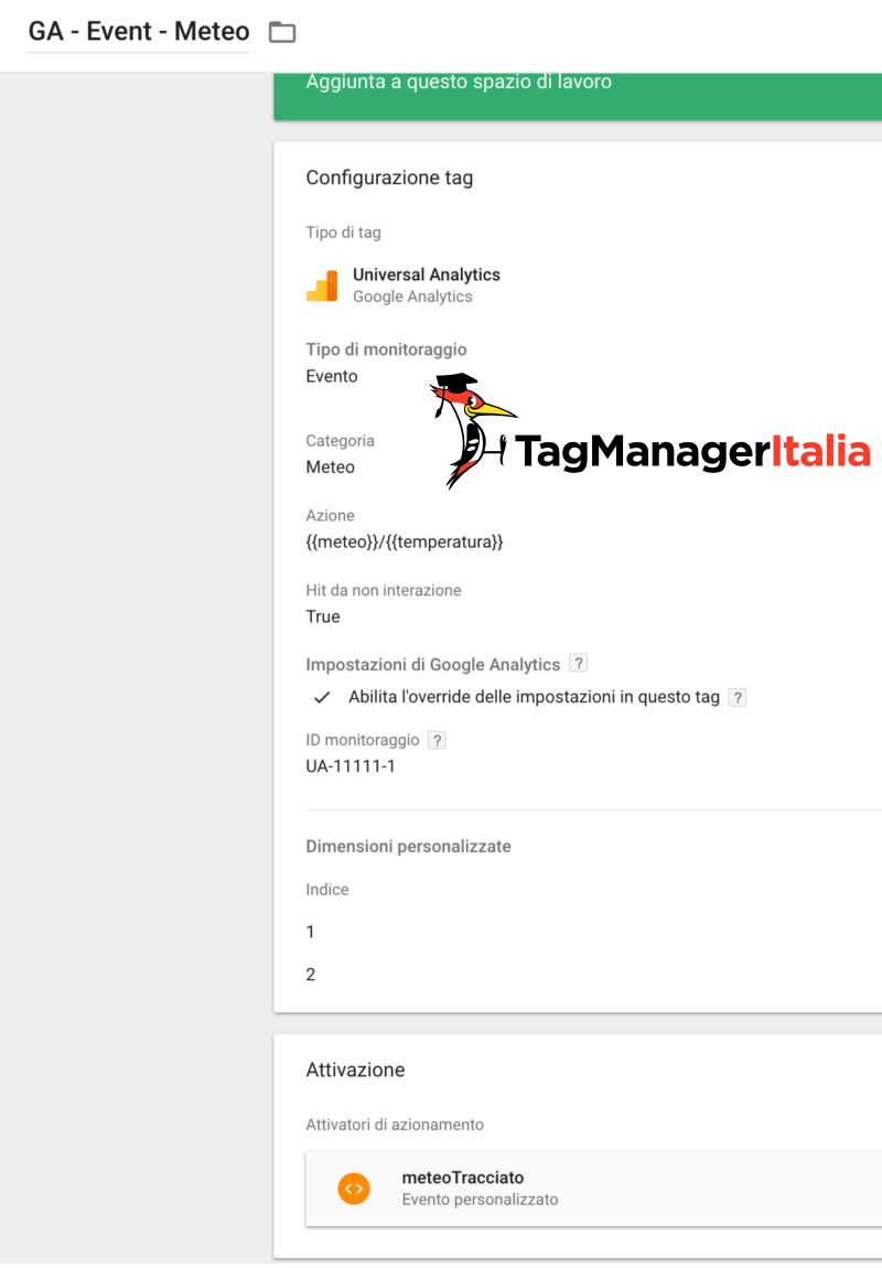 tag evento meteo temperatura google tag manager