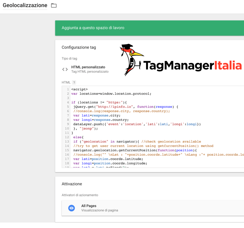 tag geolocalizzazione meteo google tag manager