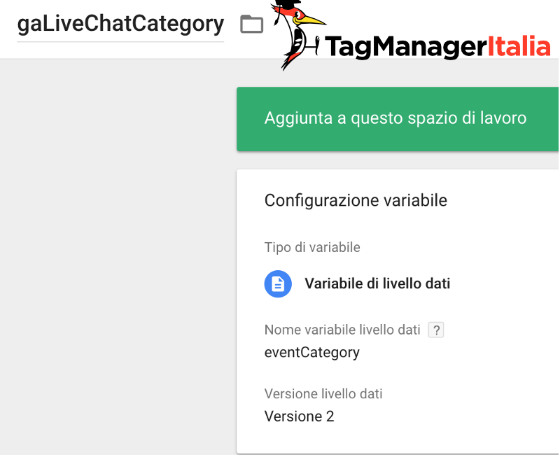 variabile categoria livechat google tag manager