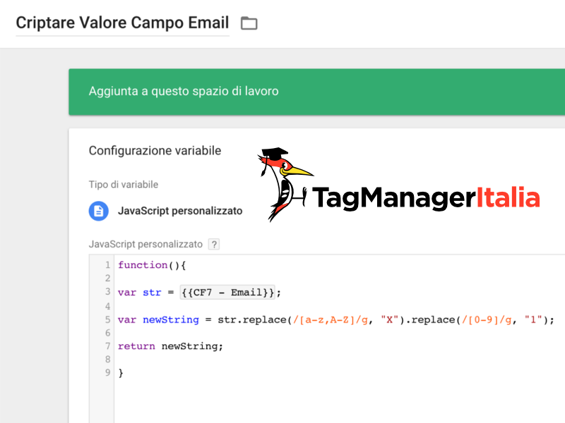 variabile dati criptati google tag manager