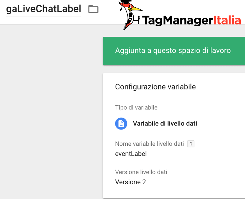 variabile etichetta livechat google tag manager
