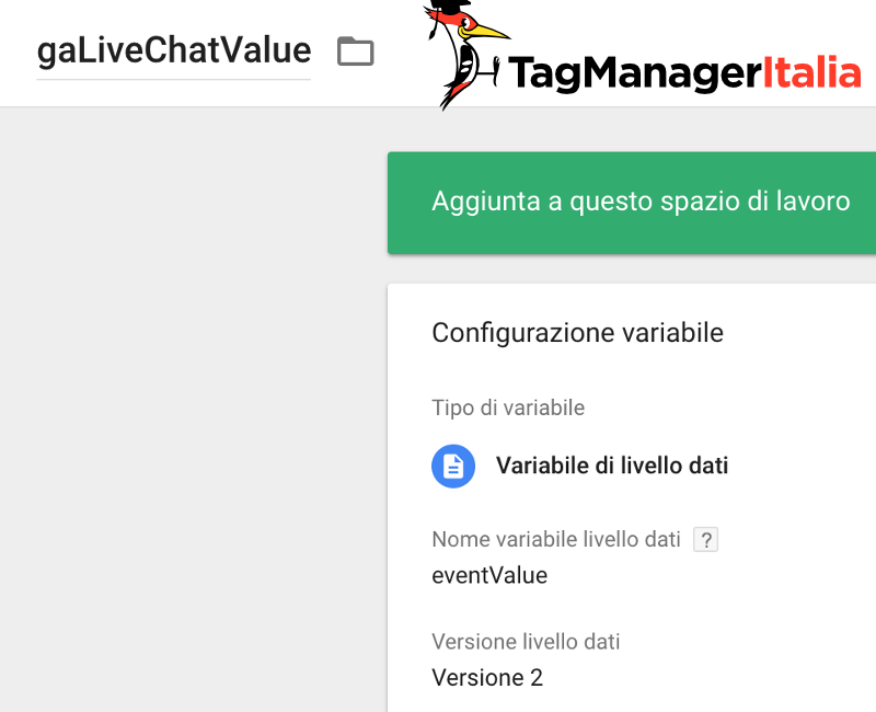 variabile valore livechat google tag manager