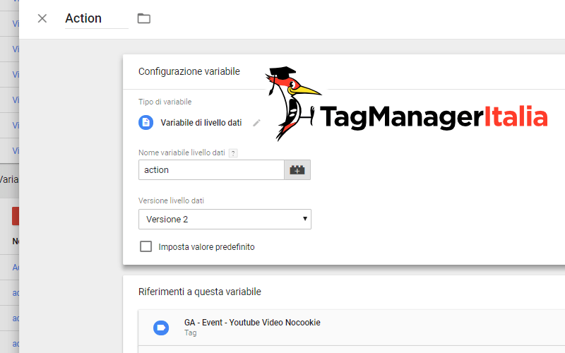 action tracciare video youtube nocookie google tag manager