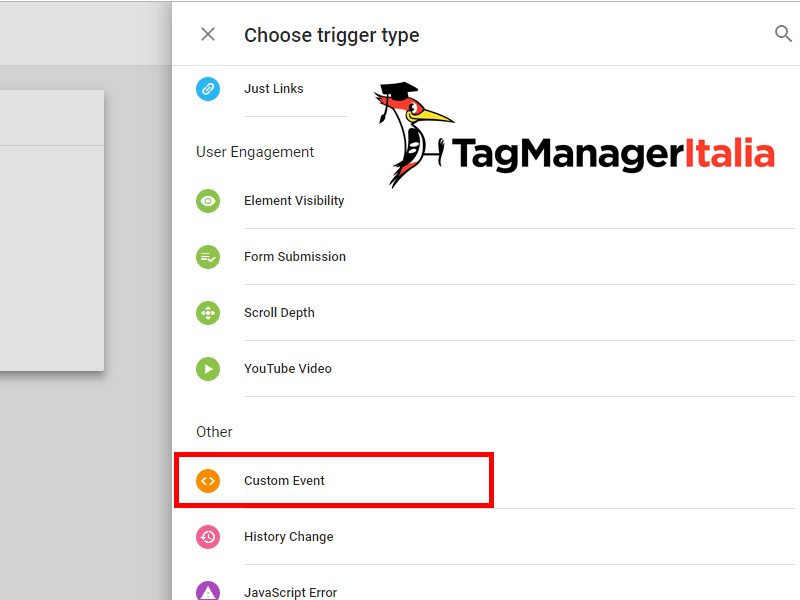 attivatore evento personalizzato google tag manager