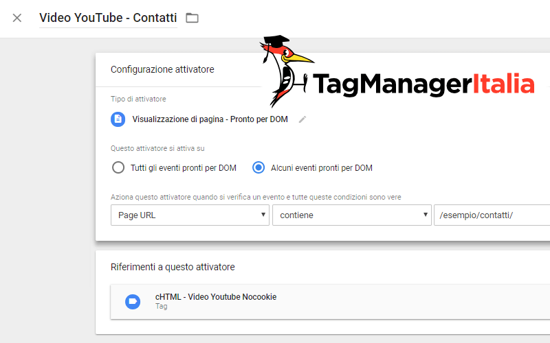 attivatore tracciare video youtube nocookie google tag manager