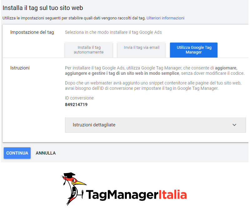 google tag manager id conversione remarketing google ads