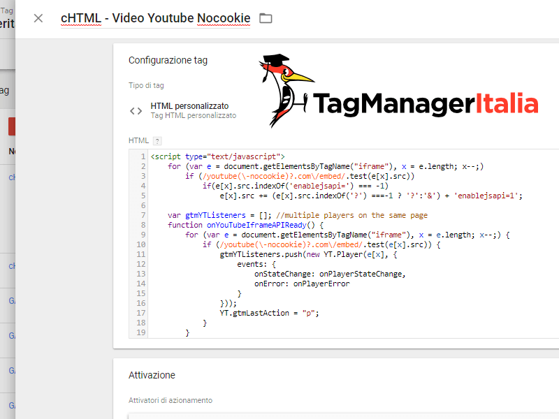 tag html tracciare video youtube nocookie google tag manager
