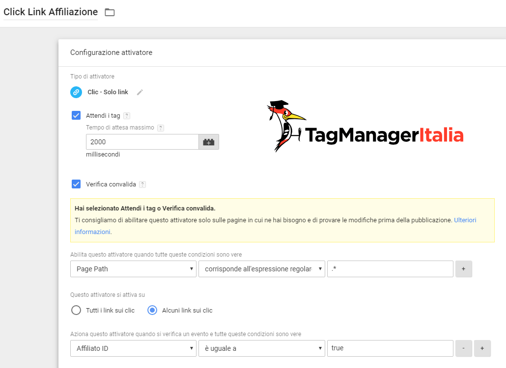 step 3 - creare l'attivatore per link affiliazioni con google tag manager
