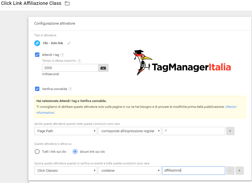 step barbatrucco - creare l'attivatore classe per link affiliazioni con google tag manager