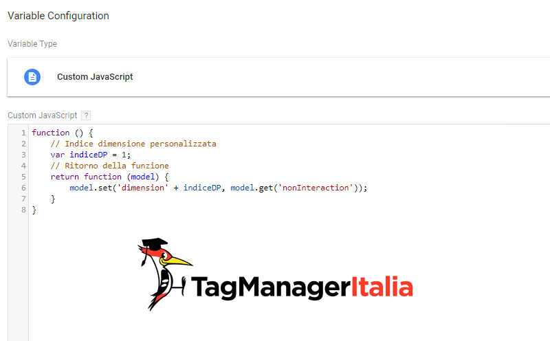 Tracciare nonInteraction in Google Analytics - Step 2 - Variabile JavaScript Personalizzata