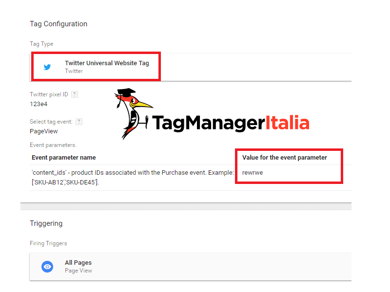 google tag manager tab errors twitter tag