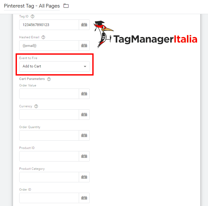 gtm pinterest tag event to fire custom parameters