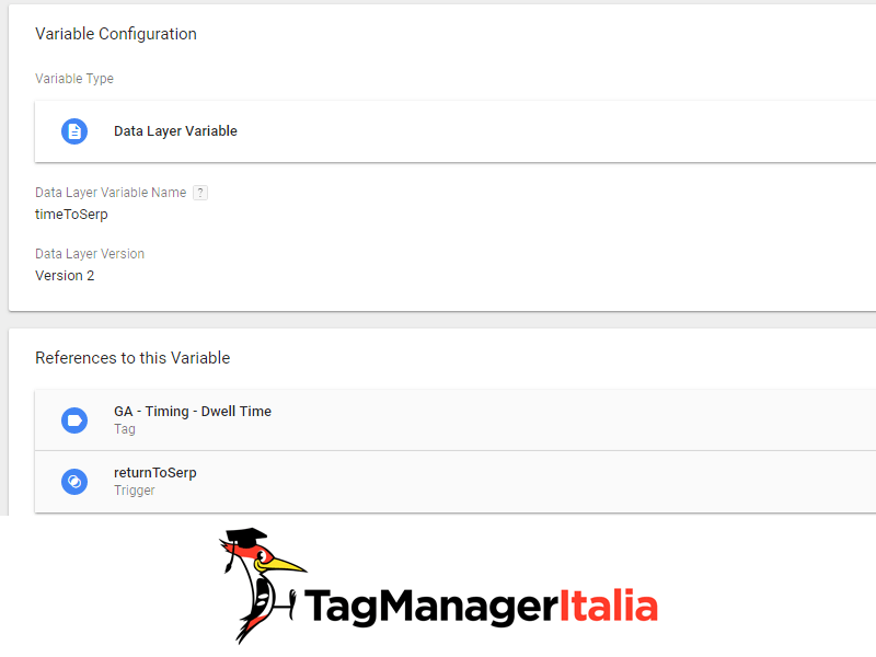 variabile livello dati time to serp in google tag manager